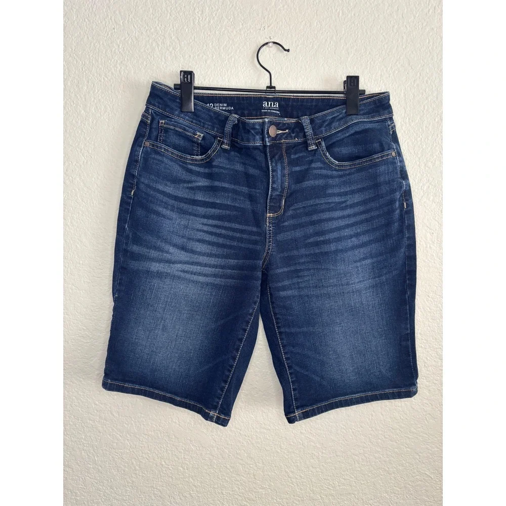 a.n.a Denim Bermuda Shorts 12 Excellent Dark Wash Stretch Mid Rise Long Shorts